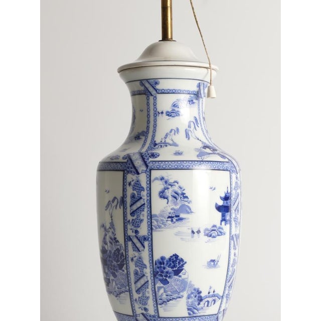 French Blue and White Willow Porcelain Table Lamp by Louis Drimmer for Limoges For Sale - Image 12 of 14