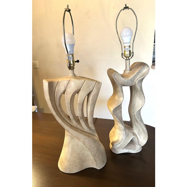 1980's Jaro Style Biomorphic Post-Modern Freeform Ribbon Motif Table Lamps Pair For Sale - Image 14 of 17