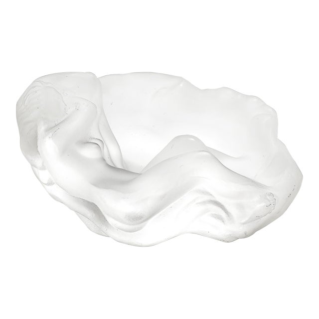 MidCentury Frosted Glass Sleeping Beauty Sculptural Nude Dish Signed R Lalique For Sale