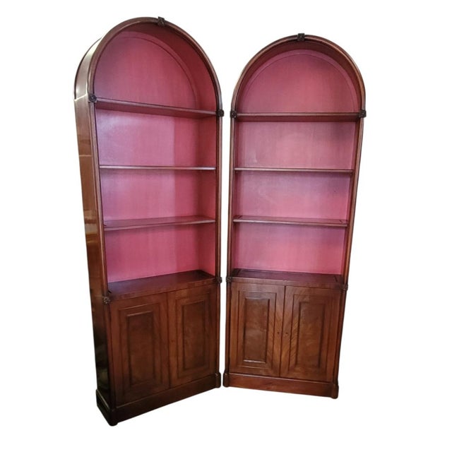 Pair of Fine 1950s Arch Top Tall Bookcases For Sale - Image 15 of 15