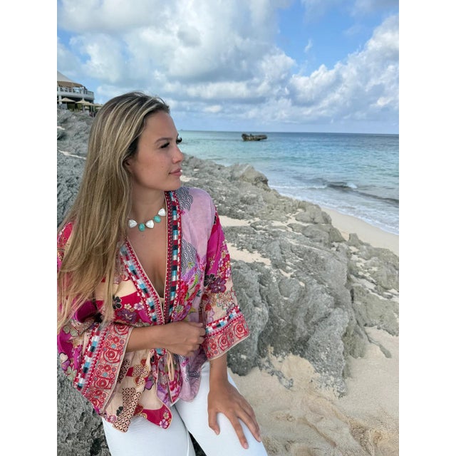 Contemporary Turquoise Pearl Pyramid Necklace For Sale - Image 3 of 4