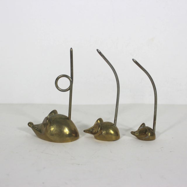 1970s Mid Century Brass Set of 3 Mice Note Holders Vintage For Sale - Image 5 of 9