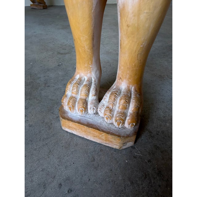 Vintage Egyptian Revival Hand-Carved Wood Lion Coffee Table With Inset Glass Top For Sale In Miami - Image 6 of 12