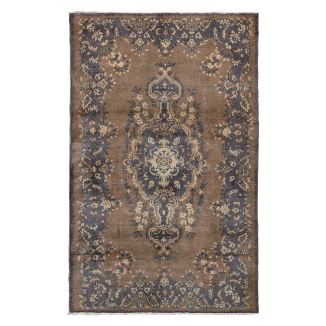 1950s Hand-Knotted Vintage Sivas Rug in Beige-Brown With Medallion Floral Pattern For Sale In New York - Image 6 of 6