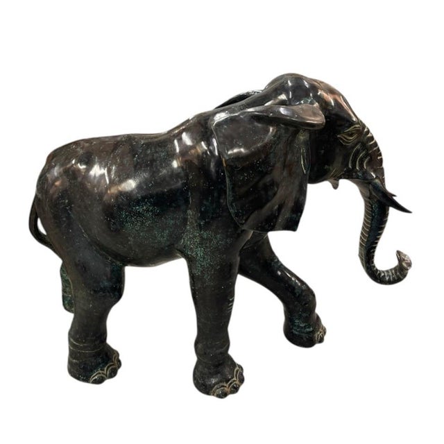Metal Vintage Patinated Bronze Elephant Sculpture For Sale - Image 7 of 12