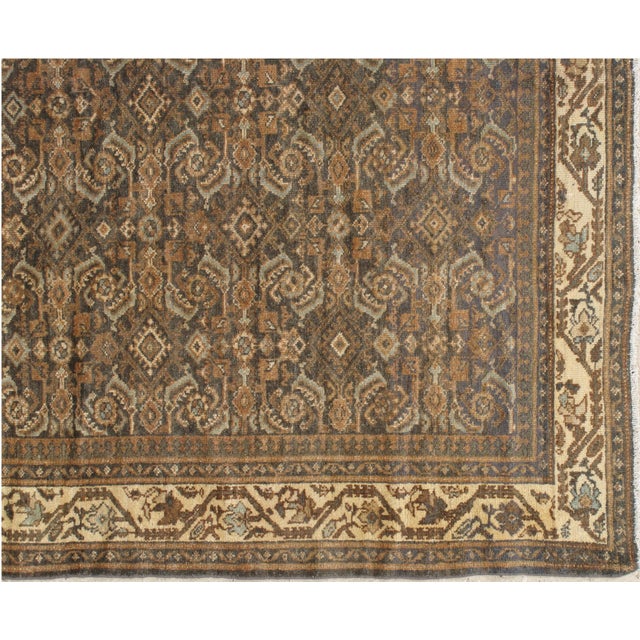 Antique Malayer Carpet, Handmade Oriental Rug, Green, Gray, Taupe, Fine Allover For Sale - Image 10 of 18