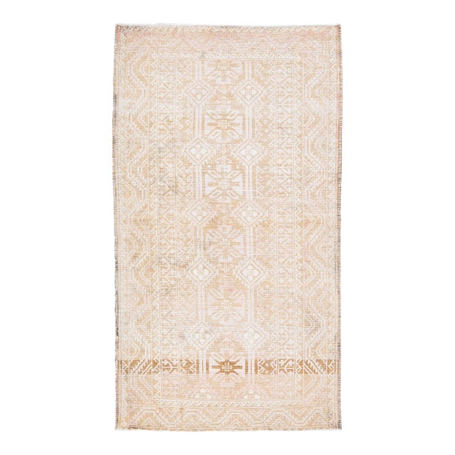 1960s Vintage Balouch Shabby Chic Beige Handmade Geometric Wool Rug For Sale