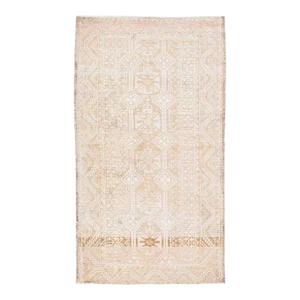 1960s Vintage Balouch Shabby Chic Beige Handmade Geometric Wool Rug