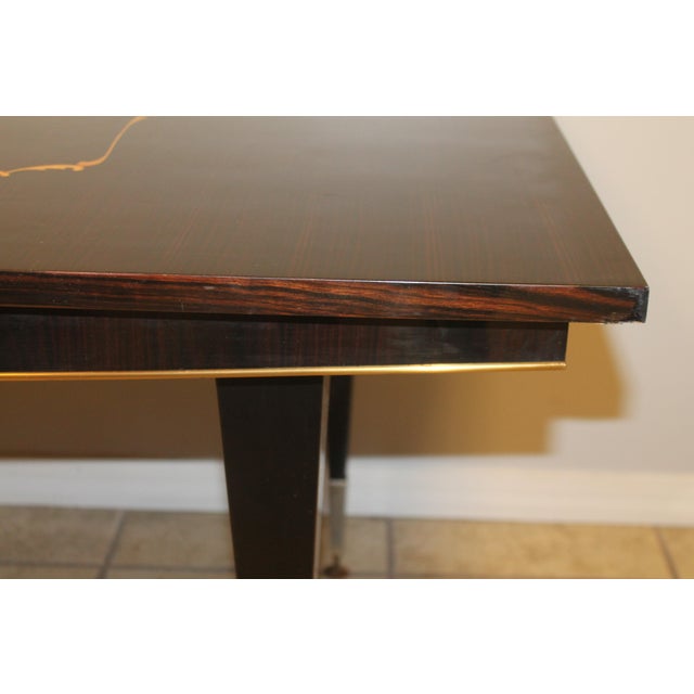 1960's French Art Deco Style Exotic Macassar Ebony Dining Table Exotic Inlay For Sale In Miami - Image 6 of 10