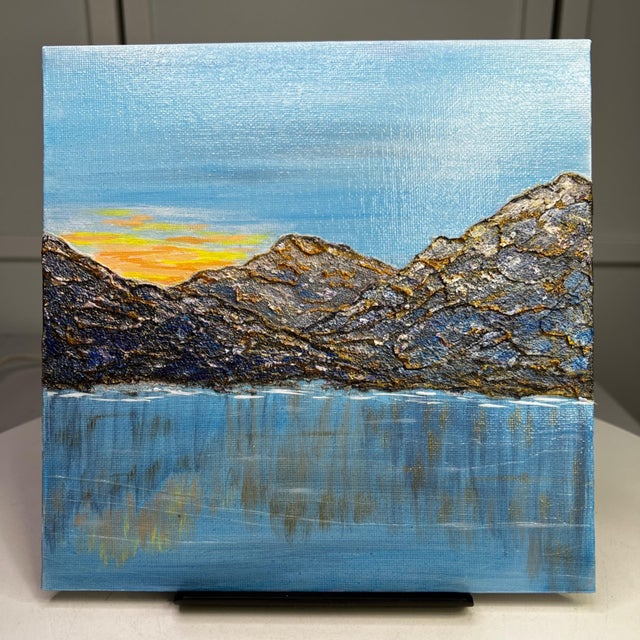"Mountain Sunrise" Acrylic Painting 8"x8" Original Landscape Wall Art For Sale - Image 4 of 7