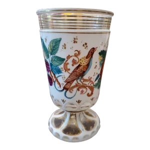 Antique Moser Bohemian Glass Enamel Bird Goblet