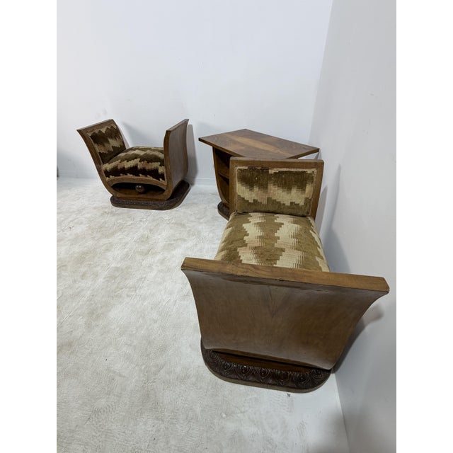 Art Deco Armchairs and a Coffee Table, Italy, 1940s, Set of 3 For Sale - Image 4 of 17