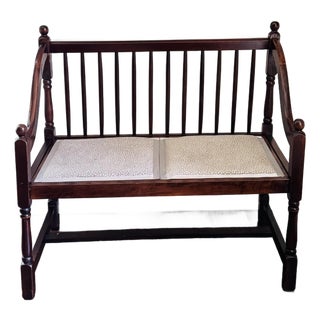 Vintage Spindle Back Wooden Settee- Spindle Back Wooden Bench For Sale