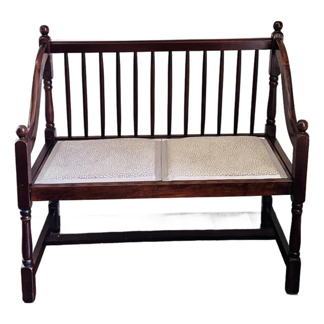 Vintage Spindle Back Wooden Settee- Spindle Back Wooden Bench For Sale