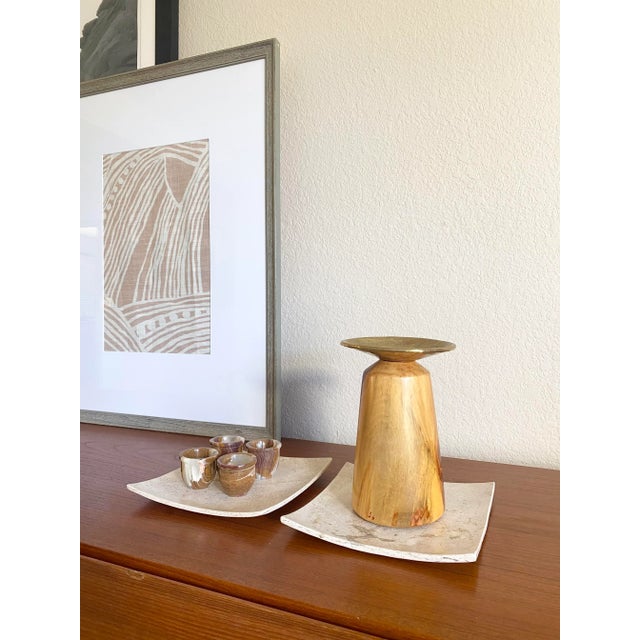 1970s Artisan, Studio-Craft, Hand-Turned Wood & Brass Taza Vessel For Sale - Image 5 of 13