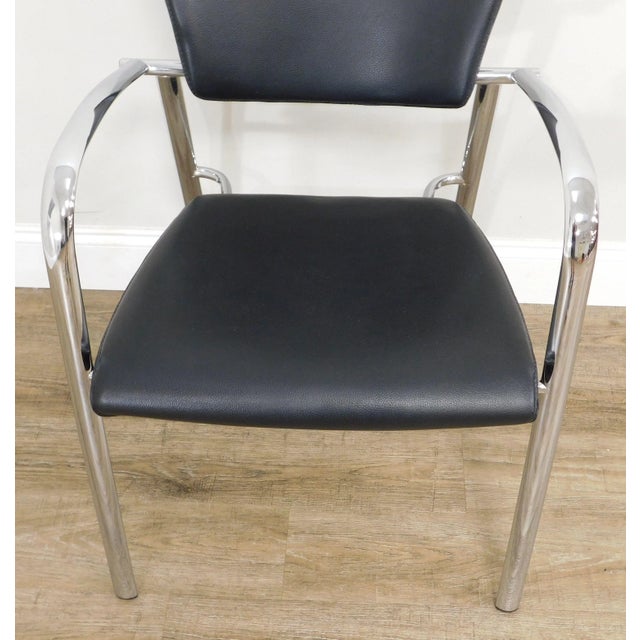 Metal Brayton International Collection Steelcase Chrome & Black Leather Armchairs - a Pair For Sale - Image 7 of 12