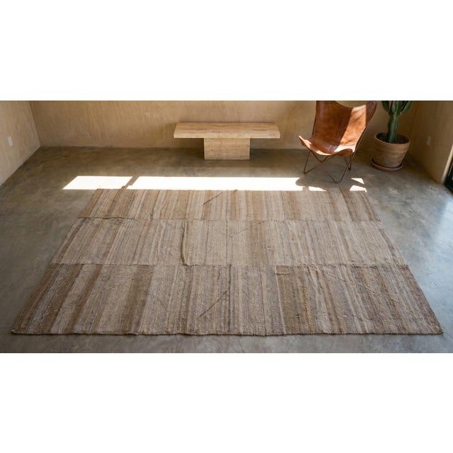 1920s Cream Ivory Stripe Antique Kilim Nw Persian Rug Flatweave 5'10" X 10'10" Wool Carpet For Sale - Image 11 of 13