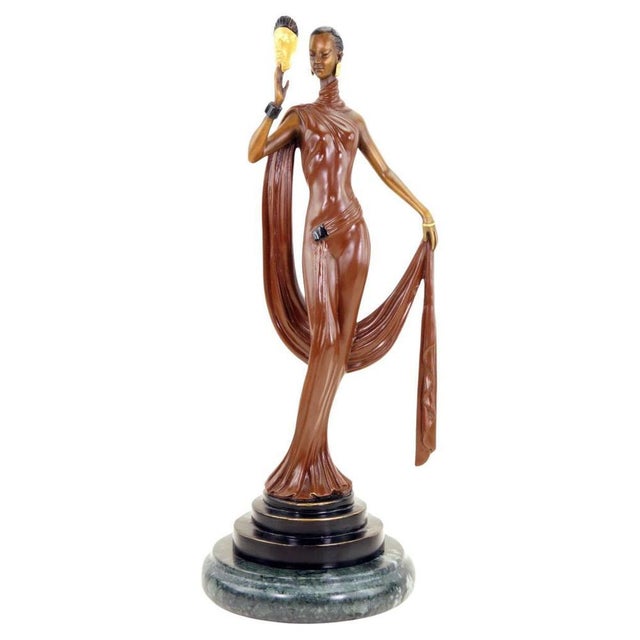Art Deco Style Sculpture Dancer with Mask, 20th Century, Bronze For Sale - Image 10 of 10