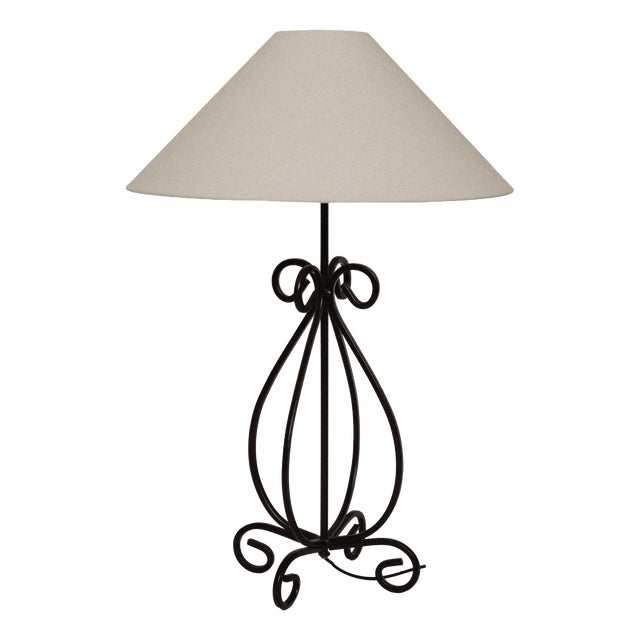 Large Scrollwork Metal Table Lamp For Sale