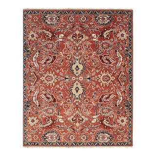 10x14 Lush Rustic Coral Traditional Geometric Hand Knotted Wool Carpet Rug For Sale