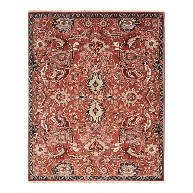 10x14 Lush Rustic Coral Traditional Geometric Hand Knotted Wool Carpet Rug For Sale