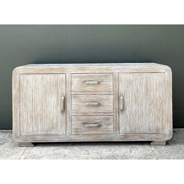 Mid-Century Modern Vintage Distressed Finish Pencil Reed Credenza For Sale - Image 3 of 13