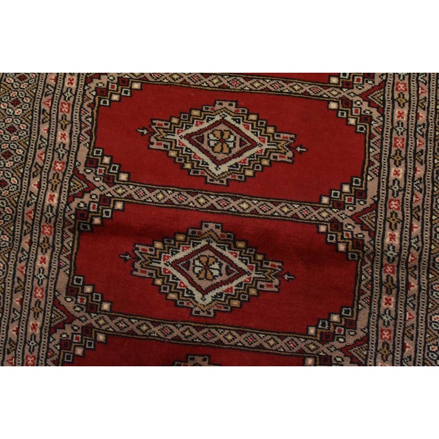 Textile Bokhara Jaldar Rug 3′ X 5′ Red Wool Tribal Hand-Knotted Oriental Carpet For Sale - Image 7 of 11