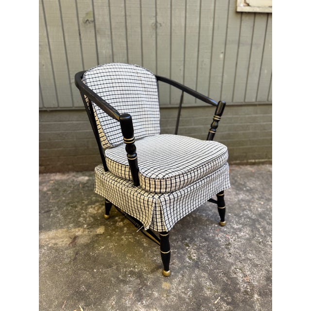 Pair of Vintage Black Painted Barrel Back Tub Chairs For Sale - Image 13 of 18