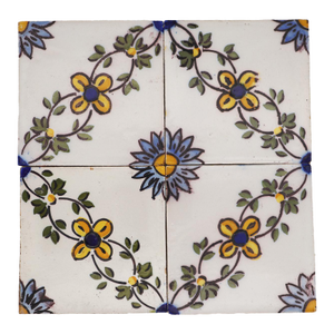 19th Century Set of Four Floral Tiles, Portuguese Baroque