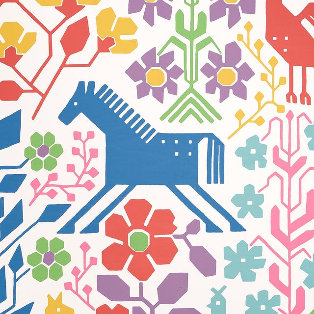 Folk Art SAMPLE - Schumacher Lupita Wallpaper In Vibrant Multi For Sale - Image 3 of 4