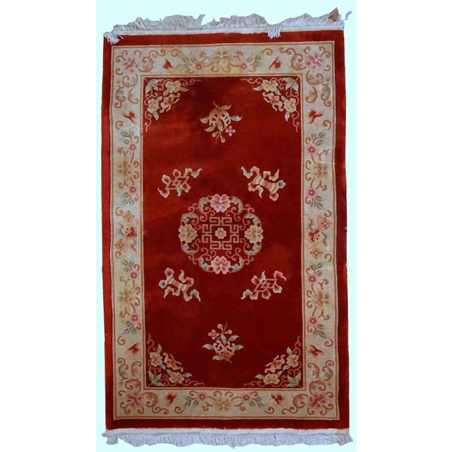 1970s Handmade Vintage Art Deco Chinese Rug 3'9" X 6'5" For Sale - Image 10 of 10