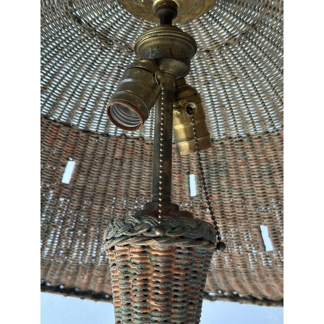 Antique Large-Scale Painted Wicker Mushroom Style Floor Lamp, Circa 1910s-20s For Sale - Image 11 of 18