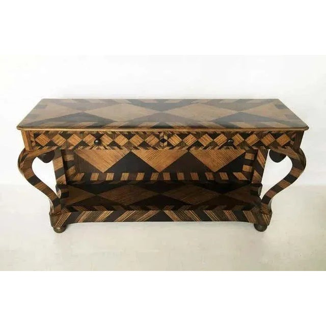 Mid-Century Modern Geometric Marquetry Console Table For Sale - Image 3 of 8