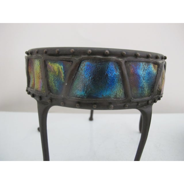 Tiffany Studios Attributed Bronze Turtle Back Favrille Glass Accent Fernery Bowl For Sale In Portland, OR - Image 6 of 12