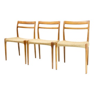 Danish Teak and Paper Cord Chairs attributed by Niels Otto (N. O.) Møller, 1970s, Set of 3 For Sale
