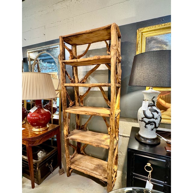 Rustic Pair Mid-Century Tall Rustic Adirondak-Style Bookcase For Sale - Image 3 of 7