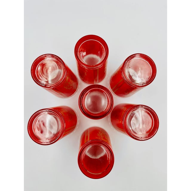 Red Mid-Century Goddess/Princess Cocktail Glasses- Set of 7 For Sale - Image 8 of 11