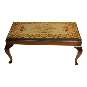 19th Century Antique Queen Anne Mahogany Piano Window Bench with Original Needlepoint