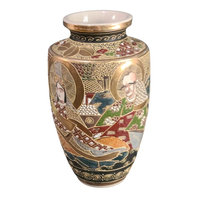 Antique Japanese Royal Satsuma Moriage Figural Vase For Sale