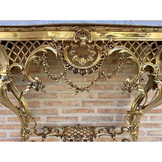 Metal Mid-Century Italian Marble Top & Bronze Console, 1960 For Sale - Image 7 of 11