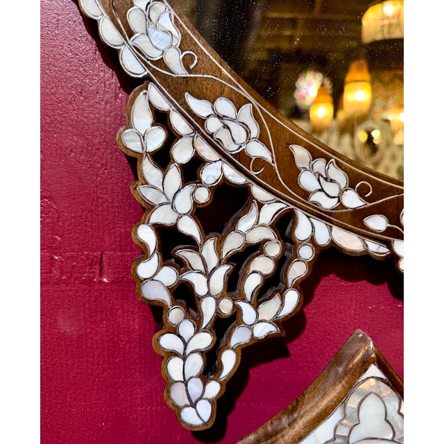 1990s Oval Mother of Pearl Inlaid Ornate Mirror For Sale - Image 5 of 6