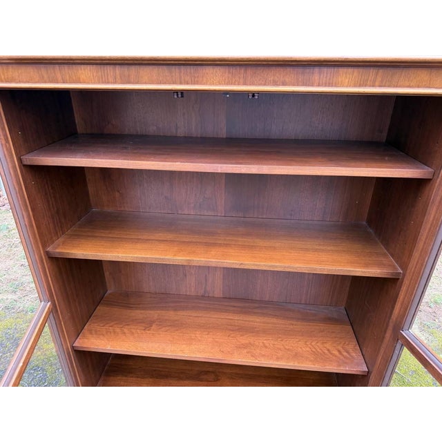 Wood Late 20th Century Traditional-Style Walnut Wood 2 Glass Door Bookcase or Display Cabinet For Sale - Image 7 of 14