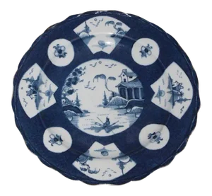 18th Century Chinese Kangxi Style English Bow Worcester Porcelain Powder Blue Glaze Plate