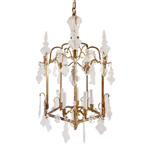 Antique French Gilt Bronze Lantern With Crystals