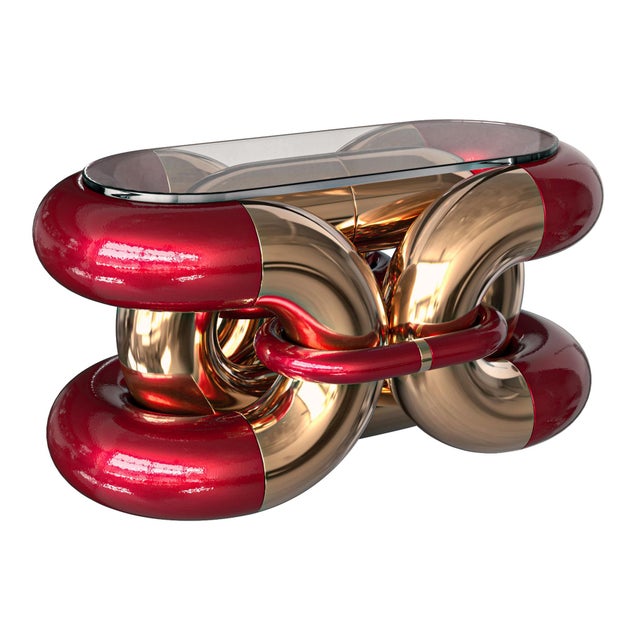 Metal "Laylay" Coffee Table With Bronze, Stainless Steel, Handmade For Sale - Image 7 of 7