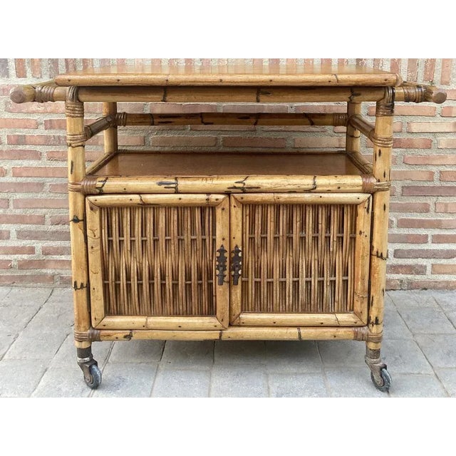 Spanish Bar Cabinet in Bamboo with Wheels, 1950s For Sale - Image 12 of 12