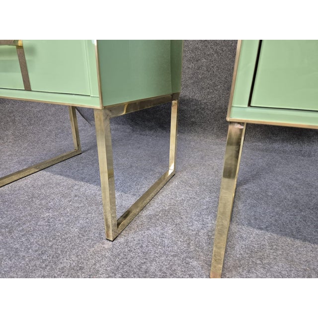 Pair of Green Glass Bedside Tables Made in Italy For Sale - Image 9 of 10