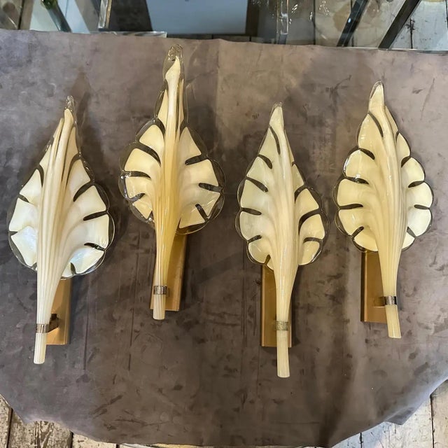 Two 1970s Mid-Century Modern Yellow Murano Glass Leaf Wall Sconce by Franco Luce For Sale - Image 11 of 12