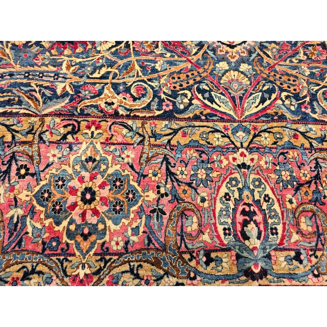 Persian Vintage Persian Yazd Rug, Hand-Knotted Wool, Allover Floral Pattern, Navy & Red, 9x12 For Sale - Image 3 of 18