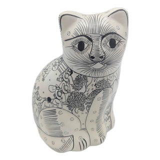Vintage Mexican Zihuatanejo Ceramic Cat Figurine For Sale